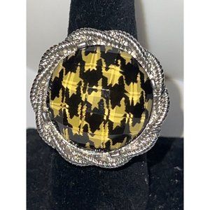 Yellow & Black Faceted Checkered Stretch Ring